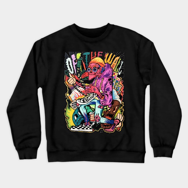 Dope skulls cartoon figure illustration wearing vans Crewneck Sweatshirt by slluks_shop